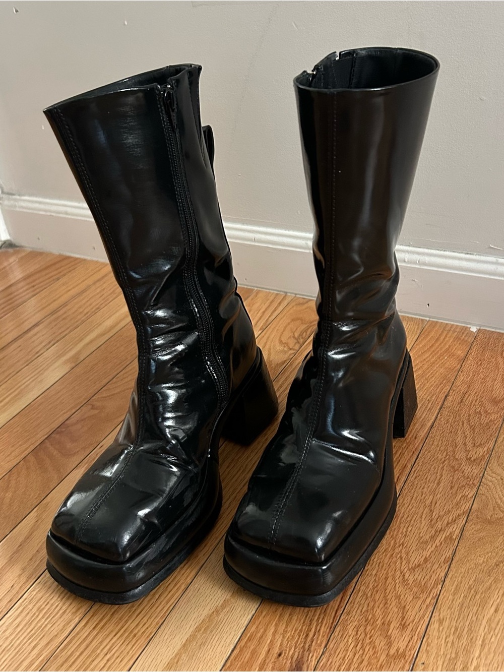 E8 by MIISTA cassia mid-calf patent leather platform boots